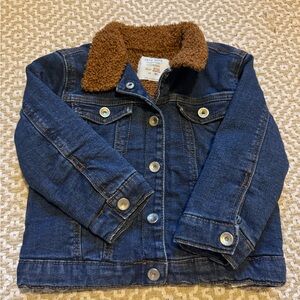 Zara Kids Blue Denim Jacket with Brown Collar
